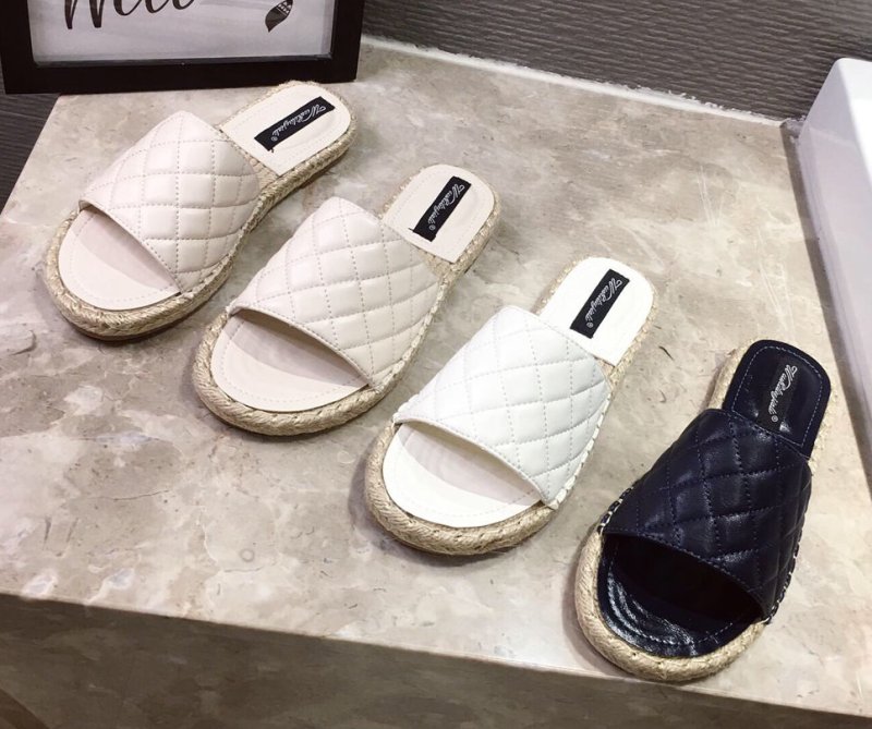 画像2: Women Quilted espadrilles sandals  slippers  flip-flops slippers キルティングエスパドリーユサンダルフラットサンダル   (2)