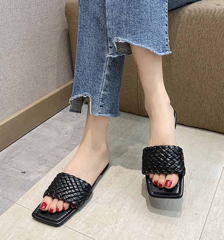 画像7: Women  Mesh square head flat sandals flip-flops  レザーメッシュフラットサンダル スリッパ                                                                               (7)