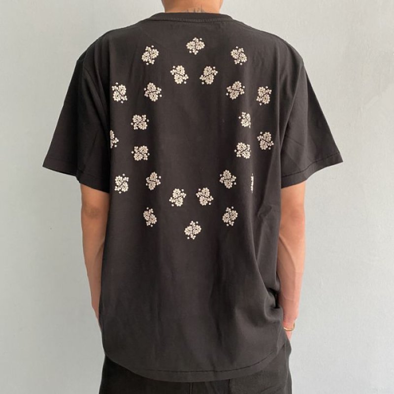 画像4: Unisex  Askyurself Distressed Washed Foaming Paisley Floral Print Short Sleeve T-shirt     ウォッシュドフォーミングペイズリープリントユニセックス 男女兼用ラウンドネック半袖Tシャツ (4)