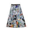 画像1: Women's Mickey comic cartoon printed pleated skirt ミッキー グラフィックペイント ロング丈 膝丈プリーツスカート (1)