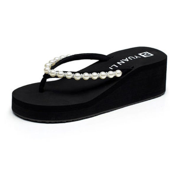 画像1: Women platform pearl sandals  　パール付サンダル シャワーサンダル　フリップフロップ　 (1)