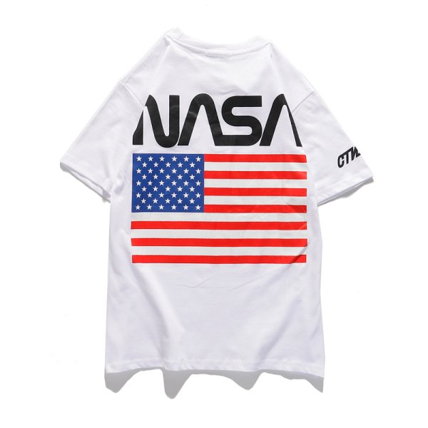 画像1: NASA&the Stars and Stripes short-sleeved T-shirt   ユニセックス 男女兼用NASA&星条旗プリント半袖Tシャツ (1)