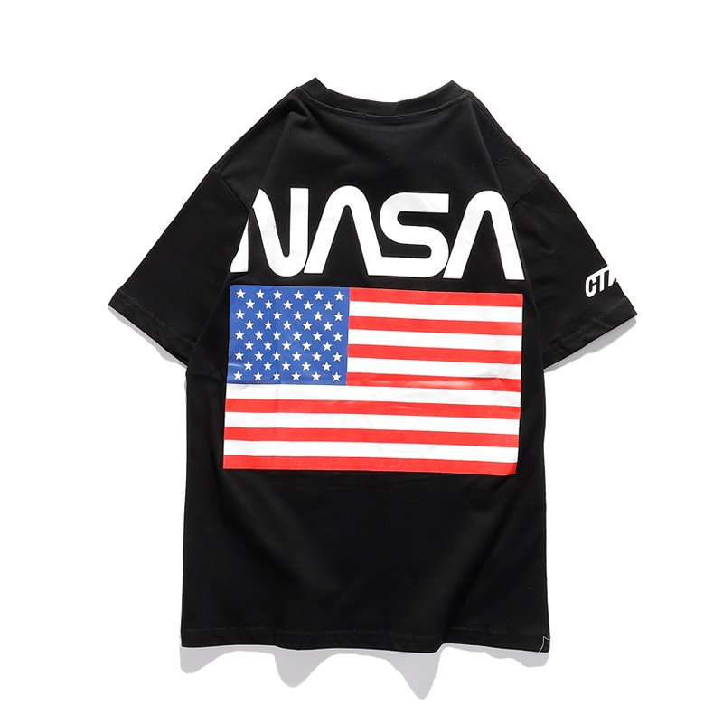画像2: NASA&the Stars and Stripes short-sleeved T-shirt   ユニセックス 男女兼用NASA&星条旗プリント半袖Tシャツ (2)