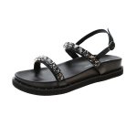 画像1: Women flat bottom rhinestone open-toed sandals slippers  flip-flops　 フラットラインストーンサンダル  フリップフロップ　 (1)