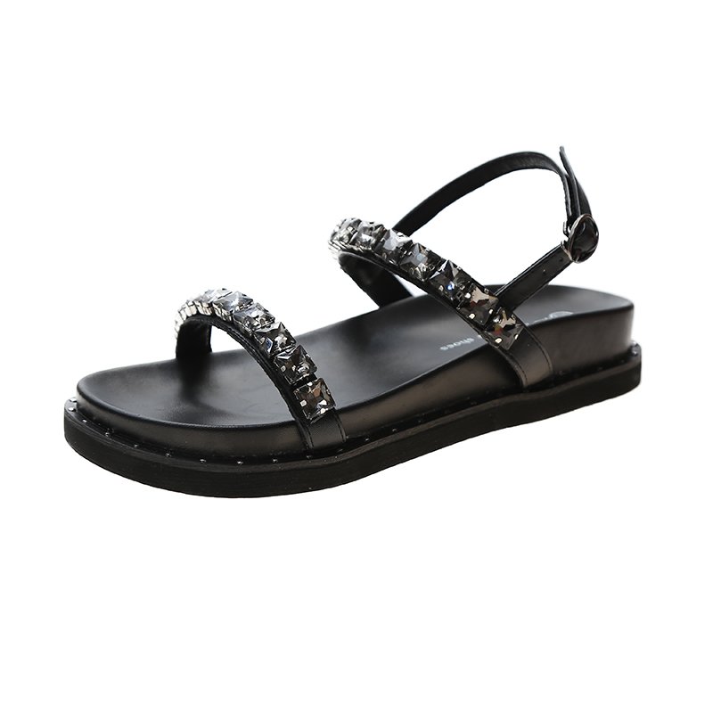 画像1: Women flat bottom rhinestone open-toed sandals slippers  flip-flops　 フラットラインストーンサンダル  フリップフロップ　 (1)