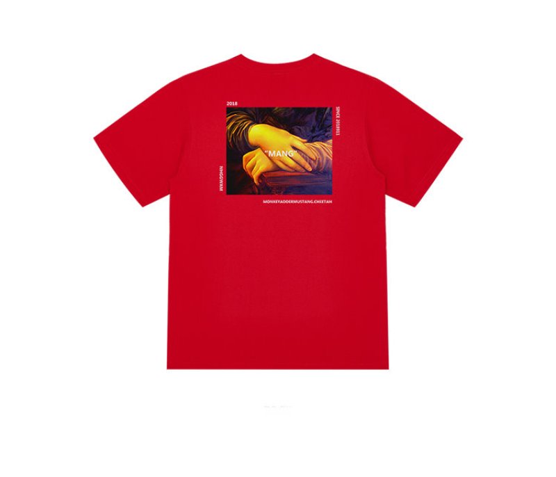 画像6:  oil painting Mona Lisa short sleeve T-shirt    ユニセックス 男女兼用モナリザプリント半袖Tシャツ (6)