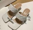 画像2: Women  fine heel Square head Quilted Sandals 　スクエアヘッドレザーキルティングヒールサンダル   (2)