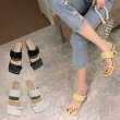 画像9: Women  fine heel Square head Quilted Sandals 　スクエアヘッドレザーキルティングヒールサンダル   (9)