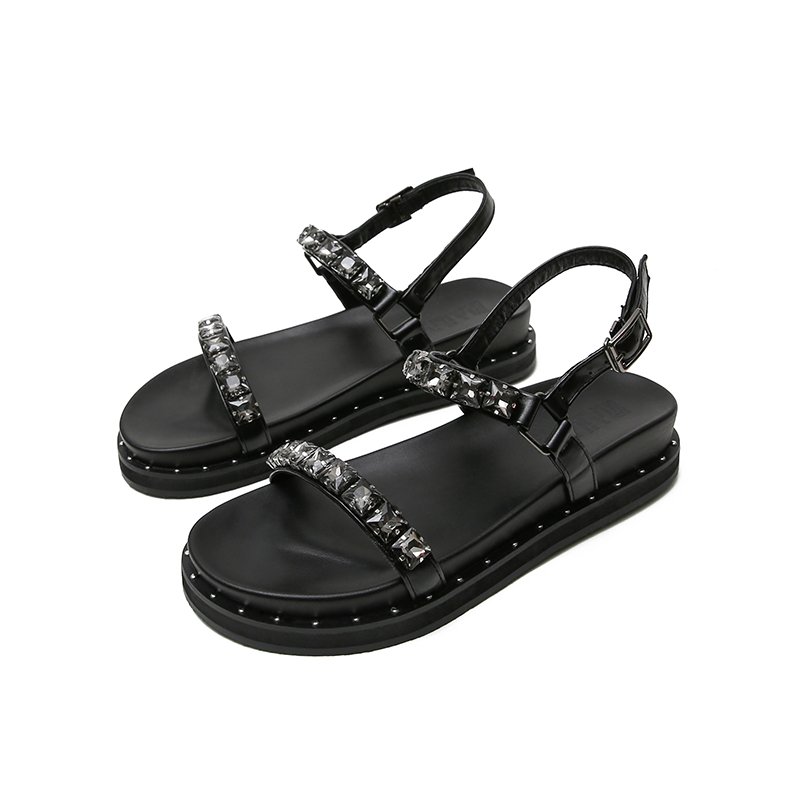 画像2: Women flat bottom rhinestone open-toed sandals slippers  flip-flops　 フラットラインストーンサンダル  フリップフロップ　 (2)