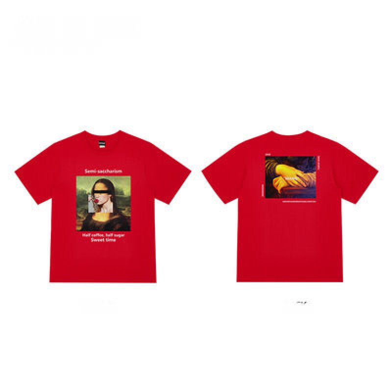 画像9:  oil painting Mona Lisa short sleeve T-shirt    ユニセックス 男女兼用モナリザプリント半袖Tシャツ (9)