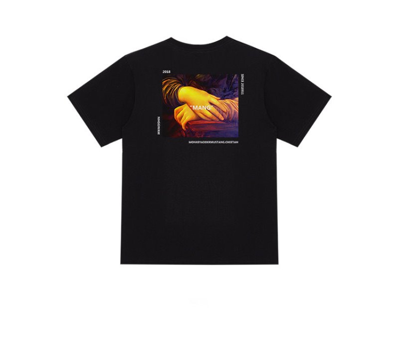 画像4:  oil painting Mona Lisa short sleeve T-shirt    ユニセックス 男女兼用モナリザプリント半袖Tシャツ (4)