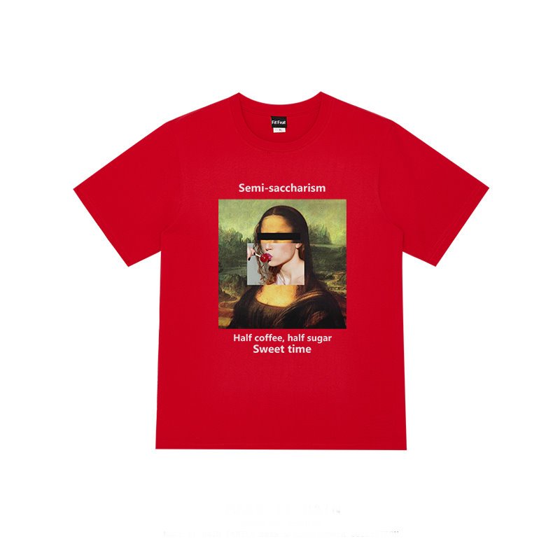 画像3:  oil painting Mona Lisa short sleeve T-shirt    ユニセックス 男女兼用モナリザプリント半袖Tシャツ (3)