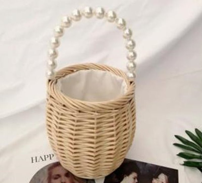 画像3: Pearl handle Pearl handle basket handbag tote bag   パール真珠ハンドルトートかご籠バッグ (3)