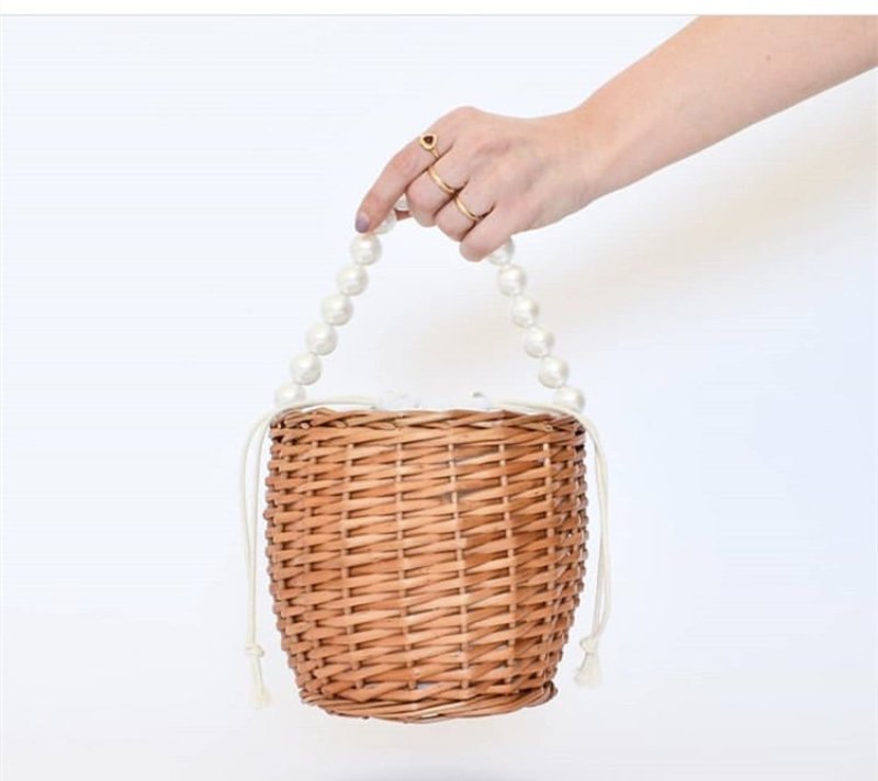 画像4: Pearl handle small basket handbag tote bag   パール真珠ハンドルスモールトートかご籠バッグ (4)