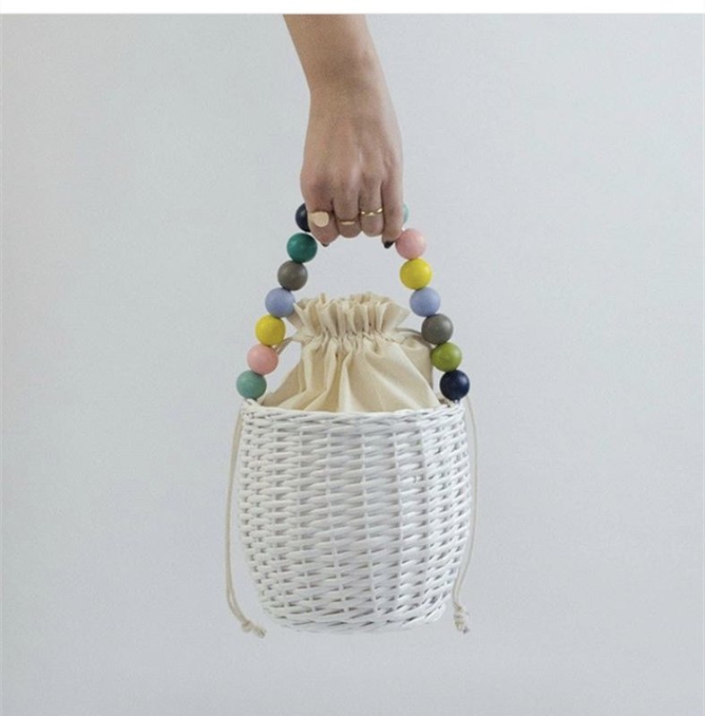 画像3: Pearl handle small basket handbag tote bag   パール真珠ハンドルスモールトートかご籠バッグ (3)