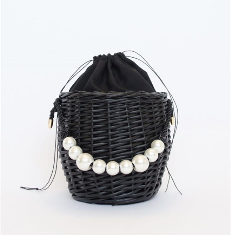 画像10: Pearl handle small basket handbag tote bag   パール真珠ハンドルスモールトートかご籠バッグ (10)