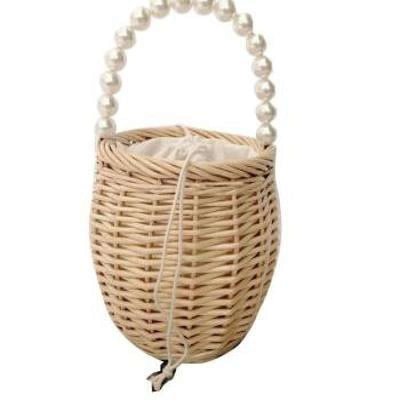画像4: Pearl handle Pearl handle basket handbag tote bag   パール真珠ハンドルトートかご籠バッグ (4)