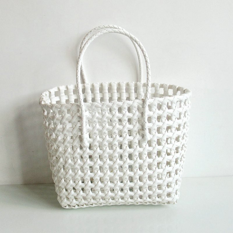 画像5: Super practical woven basket handbag tote bag   エコ編み込みメッシュトートかご籠バッグ (5)