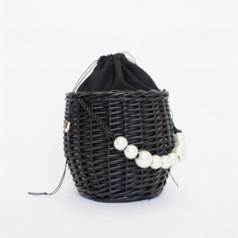 画像12: Pearl handle small basket handbag tote bag   パール真珠ハンドルスモールトートかご籠バッグ (12)