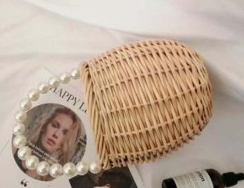 画像2: Pearl handle Pearl handle basket handbag tote bag   パール真珠ハンドルトートかご籠バッグ (2)