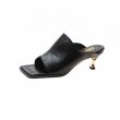 画像2: Women square head middle-heeled leather Roman sandals and slippers    ミドルヒールオープントゥスクエアレザーサンダル　スリッパ  (2)