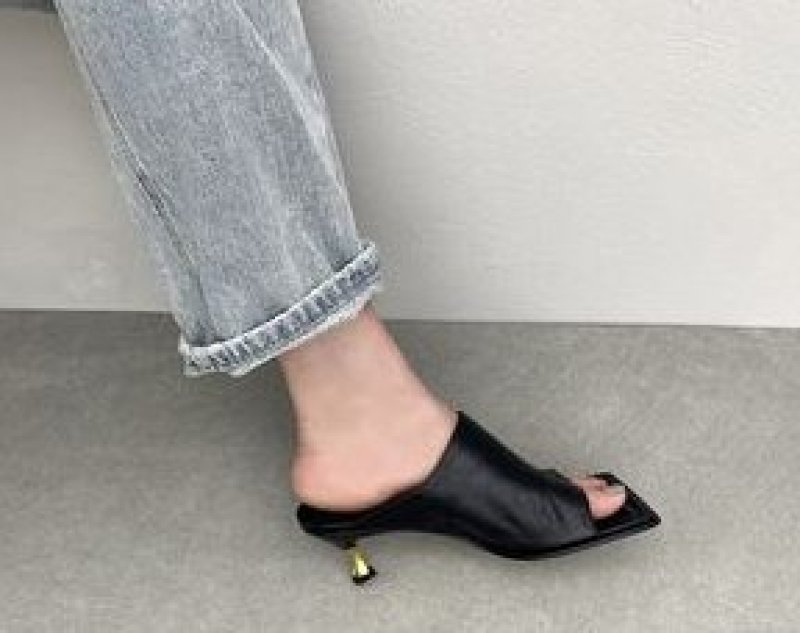 画像6: Women square head middle-heeled leather Roman sandals and slippers    ミドルヒールオープントゥスクエアレザーサンダル スリッパ  (6)