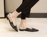 画像8: women's pointed toe flat bottom with sandals mules  pump smesh yarn  ストームポイントメッシュ バックベルトパンプス　ミュール  (8)
