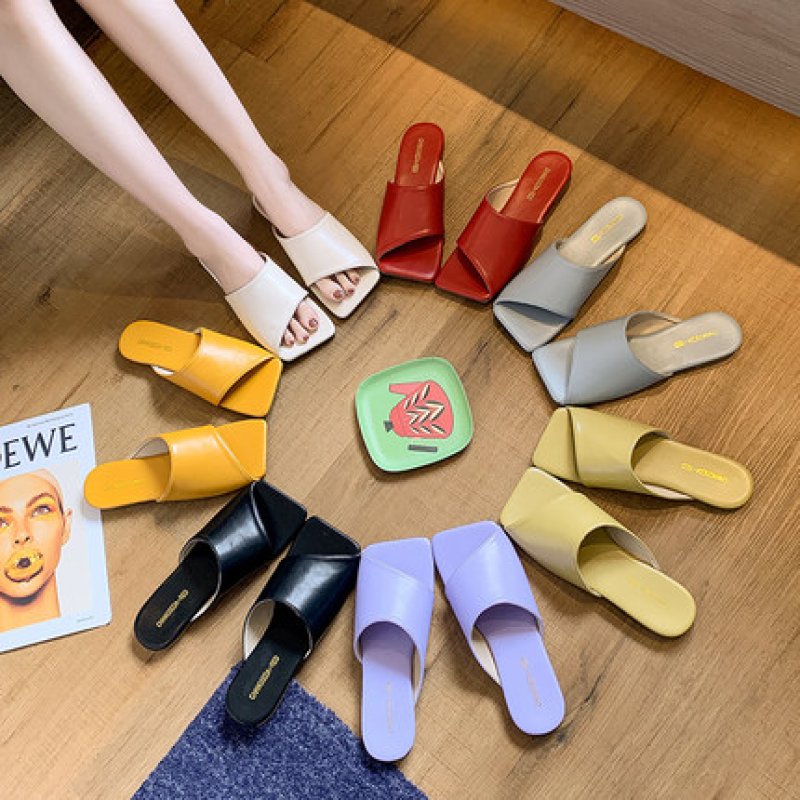 画像12: Women flat bottom open-toe square scalp leather sandals and slipper  フラットオープントゥスクエアサンダル　スリッパ  (12)