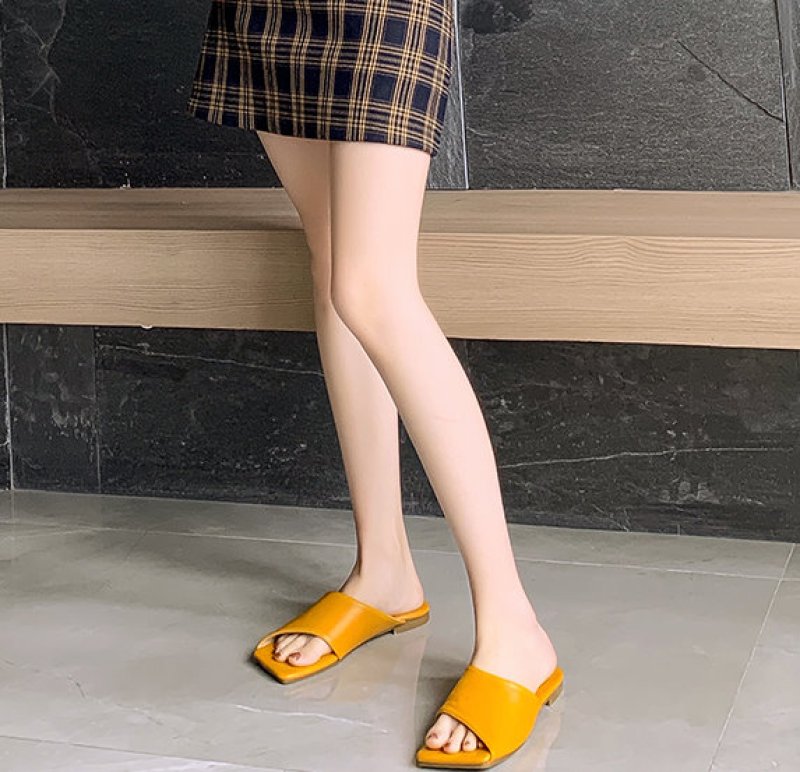 画像10: Women flat bottom open-toe square scalp leather sandals and slipper  フラットオープントゥスクエアサンダル　スリッパ  (10)