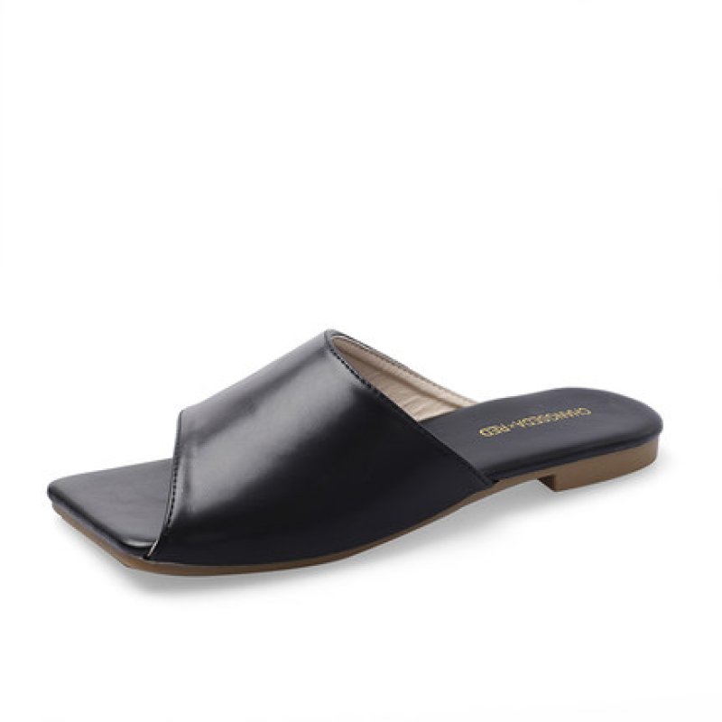 画像3: Women flat bottom open-toe square scalp leather sandals and slipper  フラットオープントゥスクエアサンダル　スリッパ  (3)