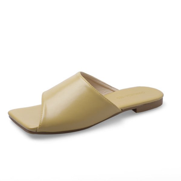 画像1: Women flat bottom open-toe square scalp leather sandals and slipper  フラットオープントゥスクエアサンダル　スリッパ  (1)