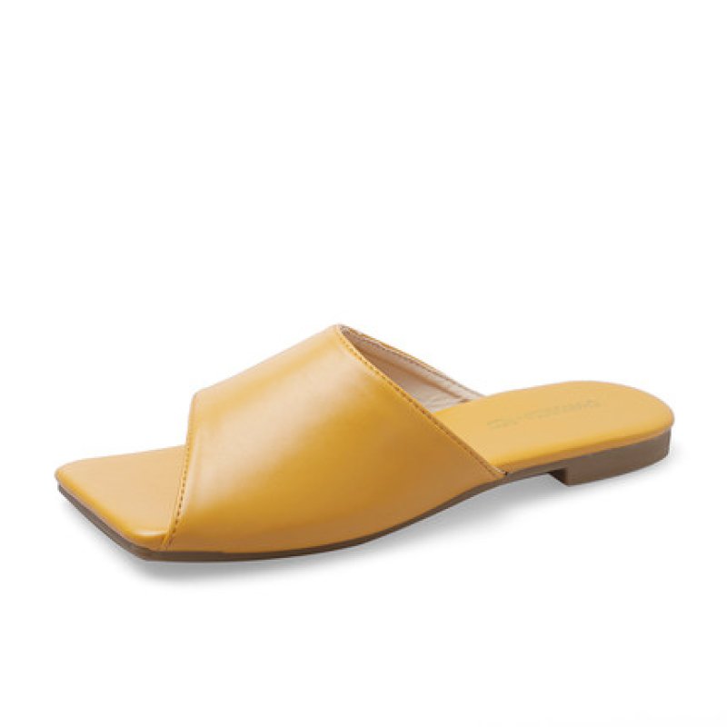 画像2: Women flat bottom open-toe square scalp leather sandals and slipper  フラットオープントゥスクエアサンダル　スリッパ  (2)