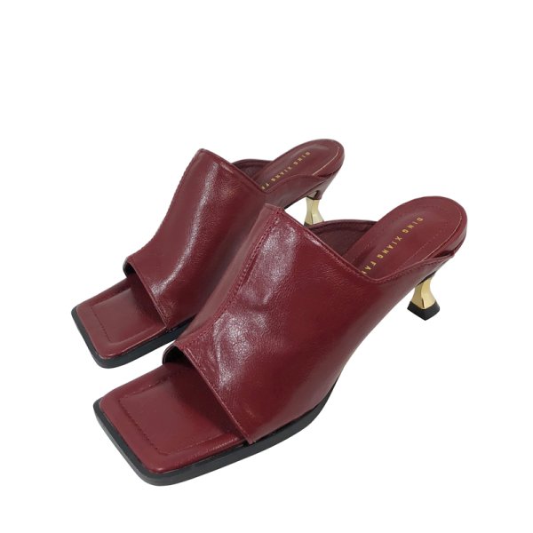 画像1: Women square head middle-heeled leather Roman sandals and slippers    ミドルヒールオープントゥスクエアレザーサンダル　スリッパ  (1)