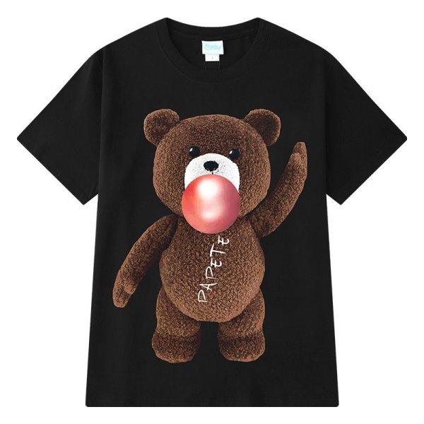 画像1: Unisex men's men and women loose short sleeve bear print round neck tshirts ユニセックス男女兼用ベアープリントTシャツ (1)