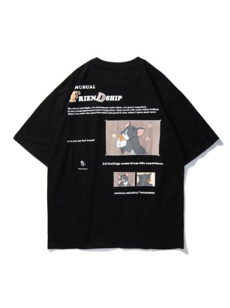 画像1:  TOM & JERRY  half sleeve anime tshirts オーバーサイズ ユニセックス 男女兼用 トムとジェリー プリントムービー 5部袖Tシャツ (1)