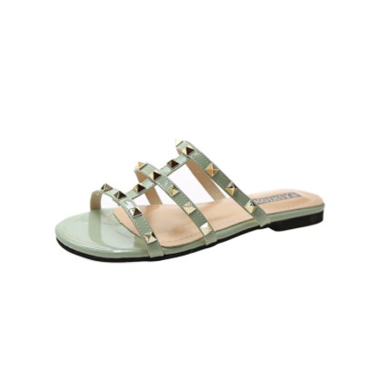 画像2: Women’ｓrivets flat bottom sandals フラットレザースタッズサンダル スリッパ　ミュール　 (2)