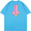 画像2:  pink cross print short sleeve T-shirt  オーバーサイズ ユニセックス 男女兼用ピンククロスプリントTシャツ (2)