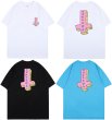 画像8:  pink cross print short sleeve T-shirt  オーバーサイズ ユニセックス 男女兼用ピンククロスプリントTシャツ (8)