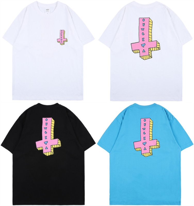画像8:  pink cross print short sleeve T-shirt  オーバーサイズ ユニセックス 男女兼用ピンククロスプリントTシャツ (8)