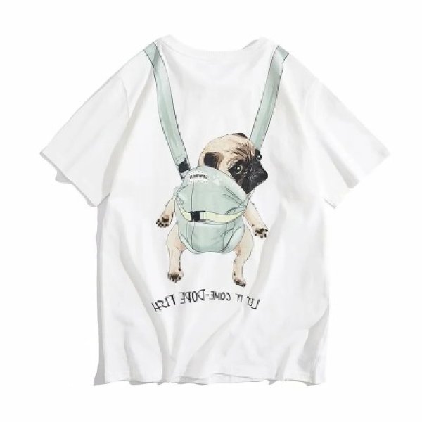 画像1: dog anime print short sleeve T-shirt  オーバーサイズ ユニセックス 男女兼用ドックプリントTシャツ (1)