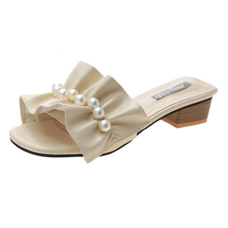 画像5: Women’sSandals with pearls on frills レザーフリル&パールサンダル スリッパ ミュール  (5)