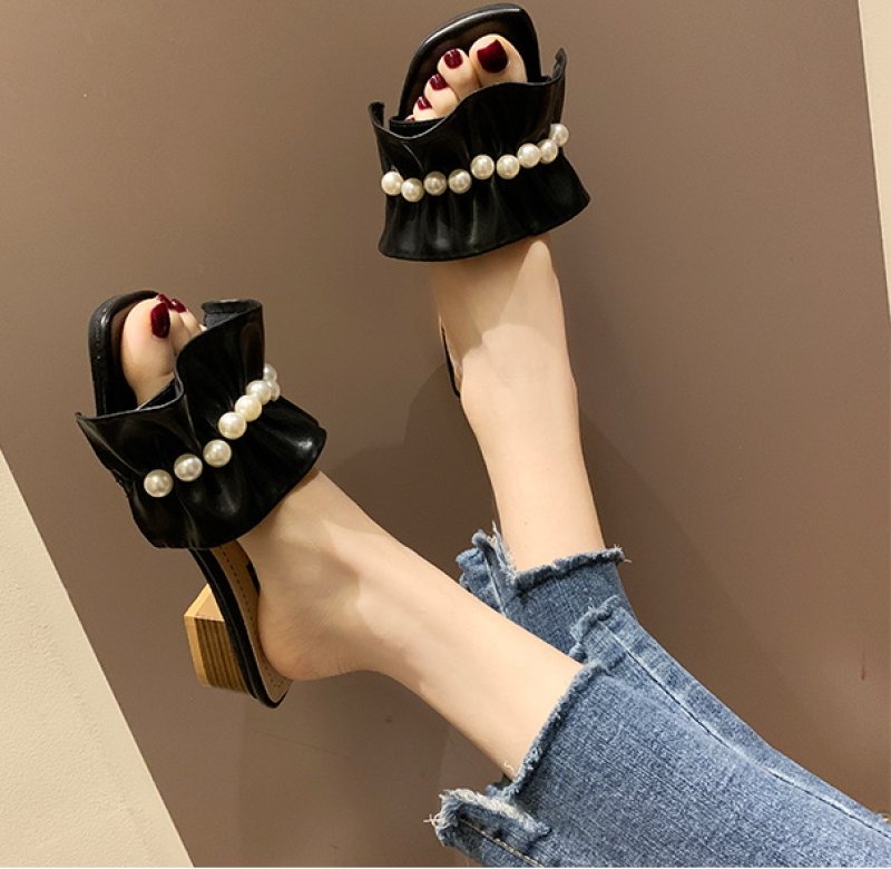 画像4: Women’sSandals with pearls on frills レザーフリル&パールサンダル スリッパ ミュール  (4)