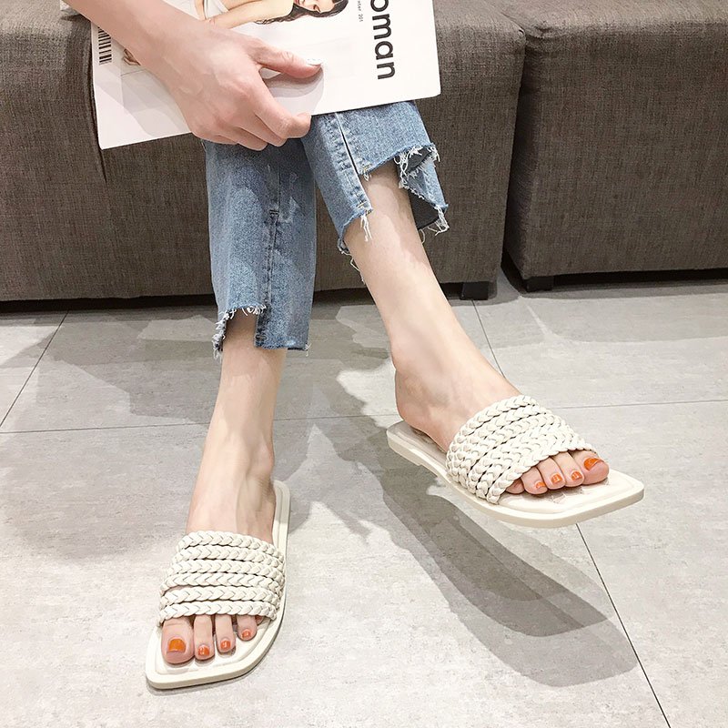 画像8: Women  open toe  candy color woven square head flat slippers  sandals 　フラットレザー編みキャンディーカラーサンダル スリッパ　ミュール　 (8)