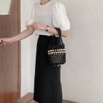 画像2: wild color matching hollow beaded bag  　　ビーズ織バケットバッグショルダートートバッグ (2)