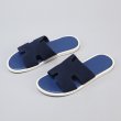 画像4:  men's leather H  flat slippers sandals  フラット本革レザーHサンダル　スリッパフリップフロップ (4)