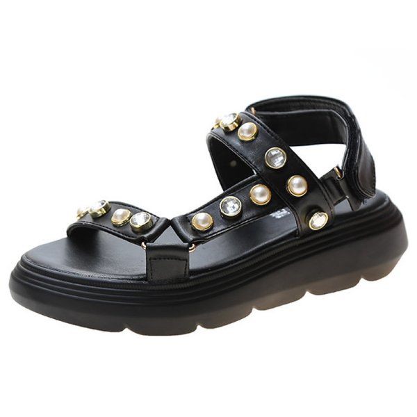 画像1: Women pearl buckle sandals slippers  　　パールバックベルトチャンキーソールサンダル 　ミュール　 (1)