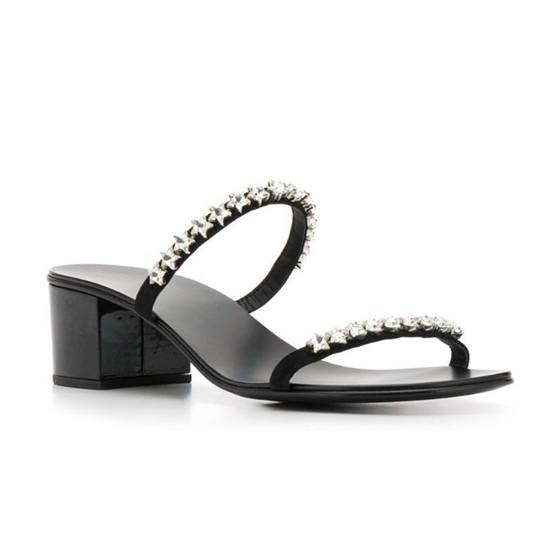 画像2: Women stars rhinestone  heel  sandals slippers  　スター星ラインストーンヒールサンダル 　ミュール　 (2)