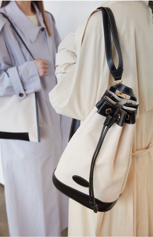 画像4:   stitching contrast color shoulder portable canvas backpack shoulder messenger bag  バケットポータブルキャンバスバックパック ショルダーメッセンジャーバッグ (4)