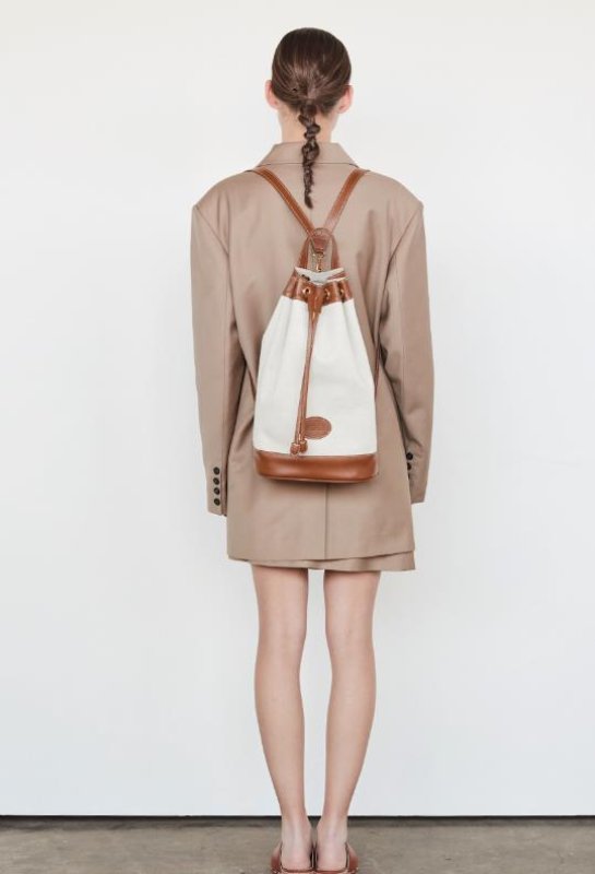 画像5:   stitching contrast color shoulder portable canvas backpack shoulder messenger bag  バケットポータブルキャンバスバックパック ショルダーメッセンジャーバッグ (5)