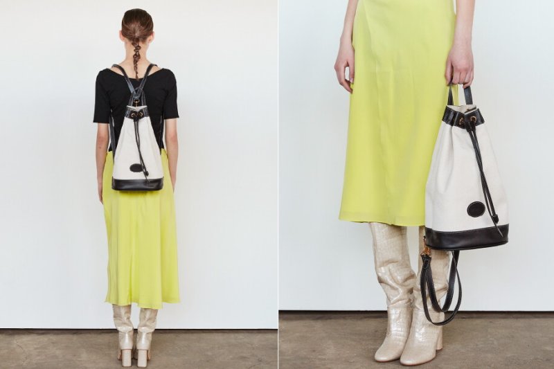 画像6:   stitching contrast color shoulder portable canvas backpack shoulder messenger bag  バケットポータブルキャンバスバックパック ショルダーメッセンジャーバッグ (6)